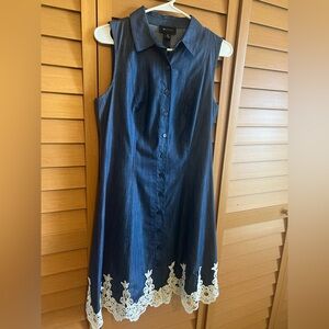 Ladies sleeveless button up jean dress.